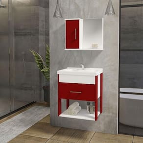 Conjunto Gabinete Inferior E Superior Banheiro 1 Porta 1 Gaveta Rubi - Vinho - Vermelho