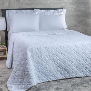 Cobre Leito Casal Padrão Ideale 200 Fios Bordado 6 Peças - Branco-caqui