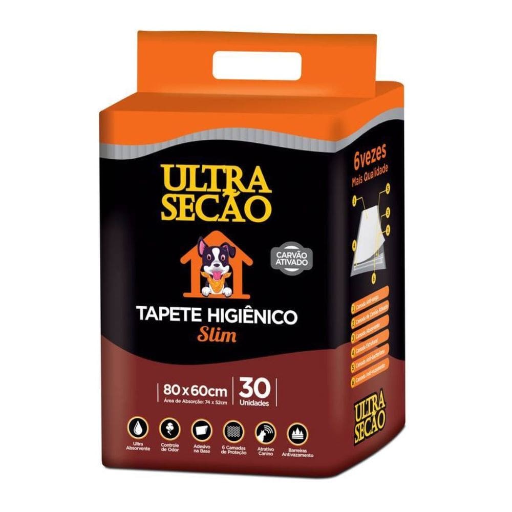 Tapete Higênico Ultra Secão Slim Carvão 80x60cm 30un Pets
