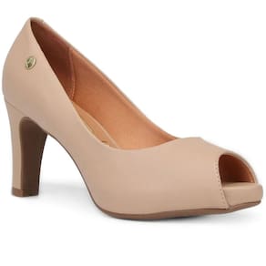 Peep Toe Vizzano Meia Pata Embutida Salto Alto Feminino Bege