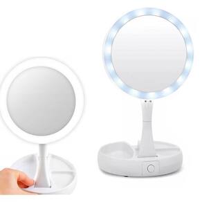 Espelho Led Dupla Face Dobrável Ajustável Iluminado Zoom 10X