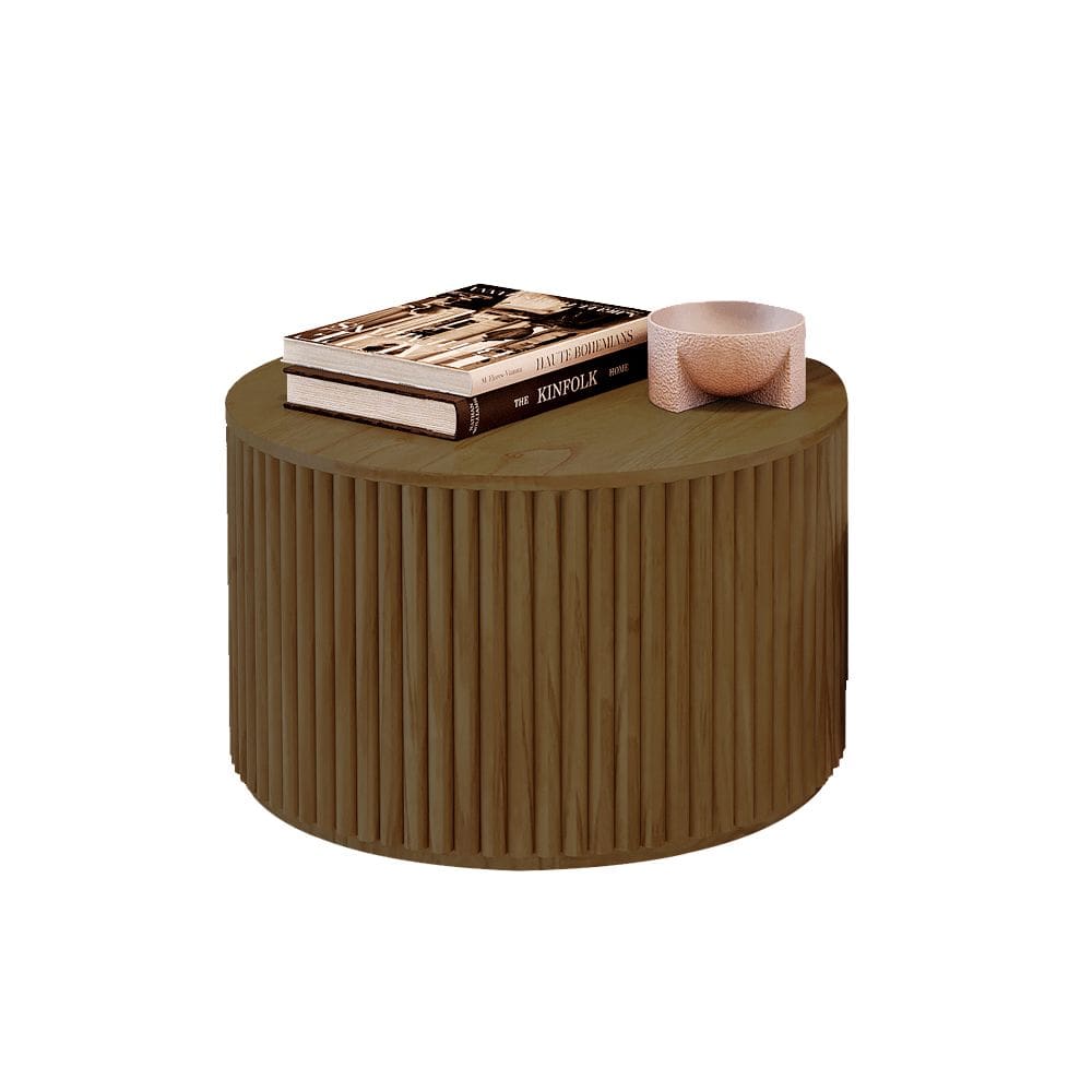 Mesa de Centro Decorativa Lua 02 D50cm em Madeira Maciça - Castanho