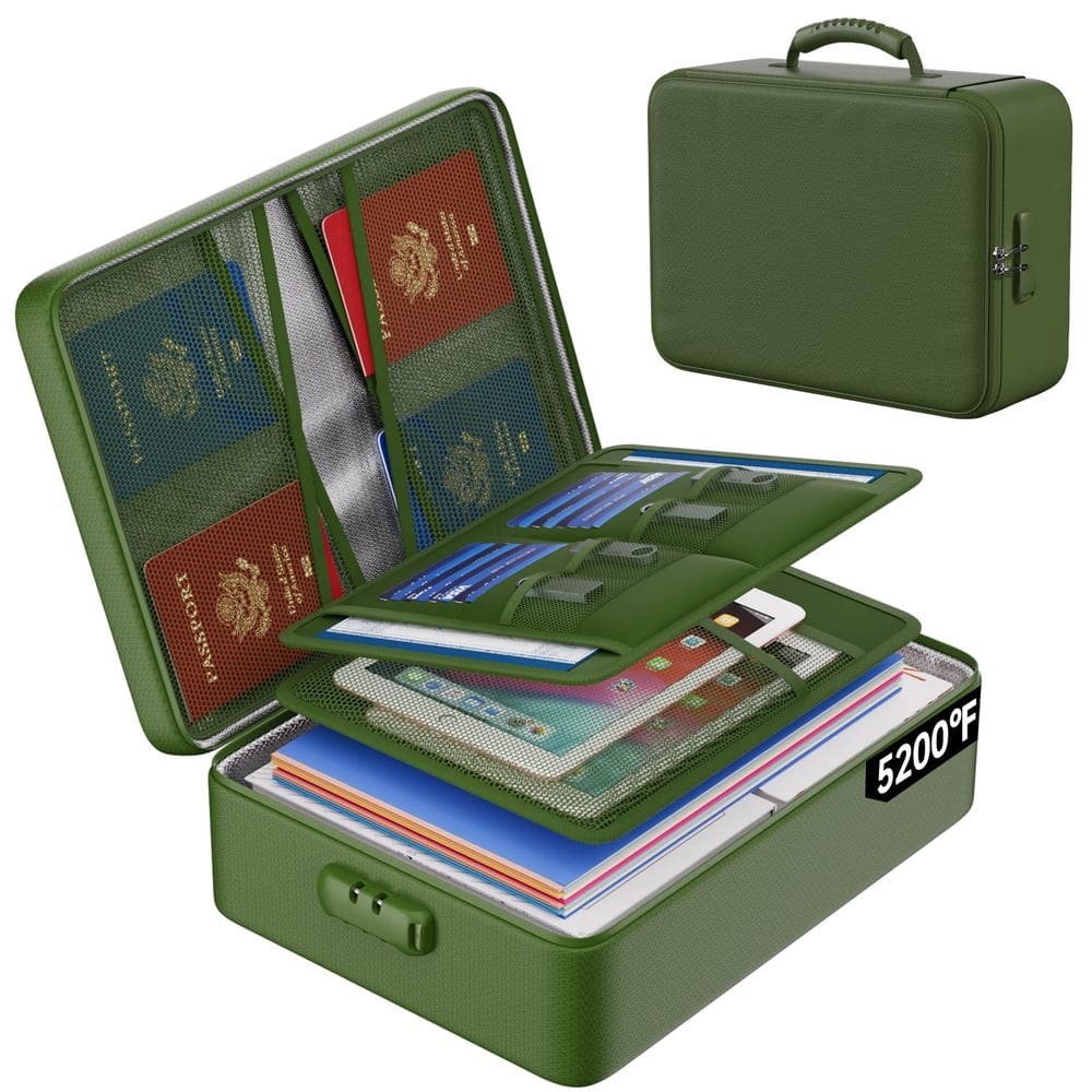 Bolsa de documentos à prova de fogo ENGPOW 5200°F com fechadura de 8 camadas verde