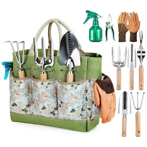 Conjunto de ferramentas de jardinagem Grenebo de 9 peças com bolsa organizadora
