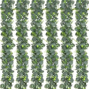 Artificial Eucalyptus Garland Dolicer, 6 pacotes de 1,8 m com sementes brancas