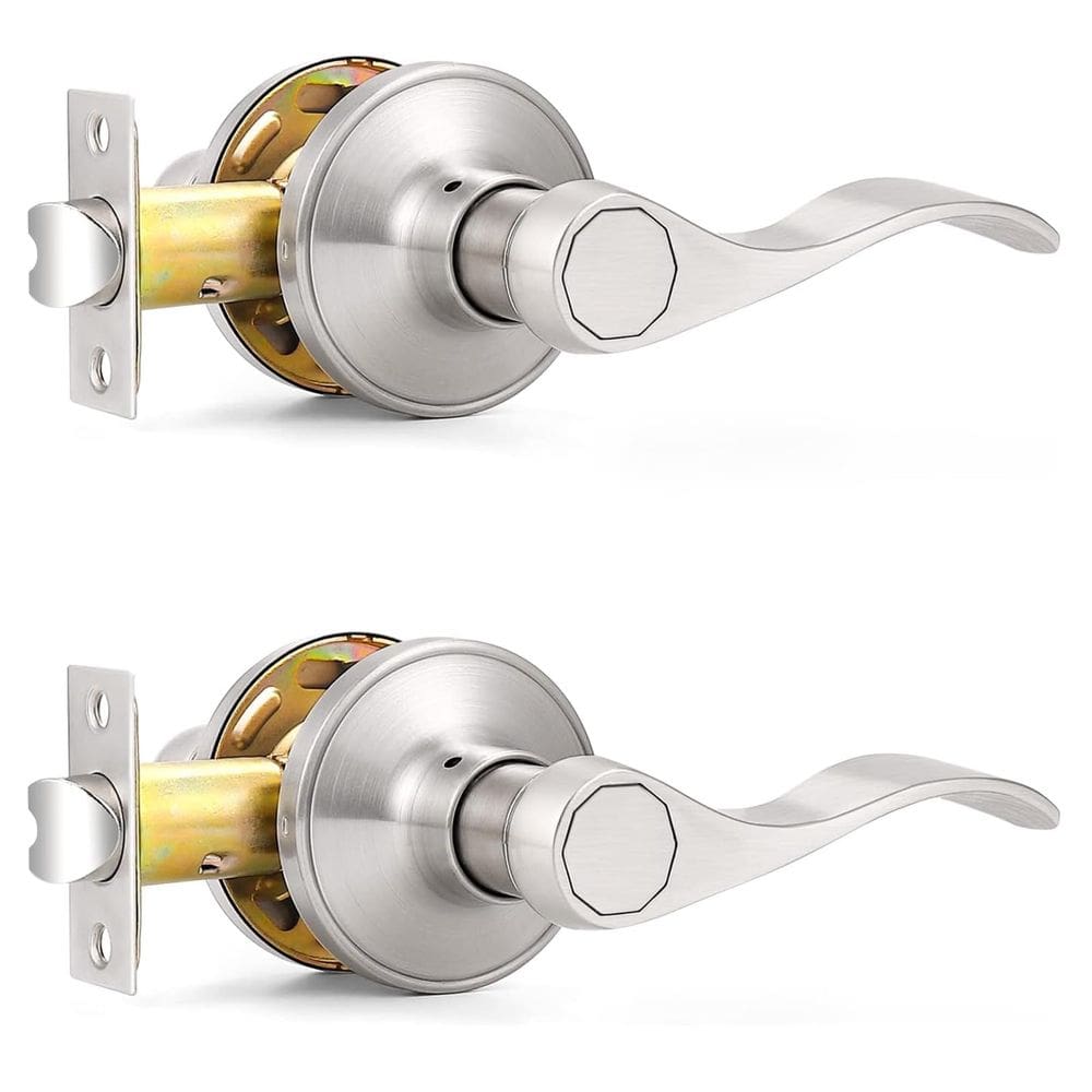 Alavancas de porta Probrico Brushed Nickel Passage Wave Style, pacote com 2