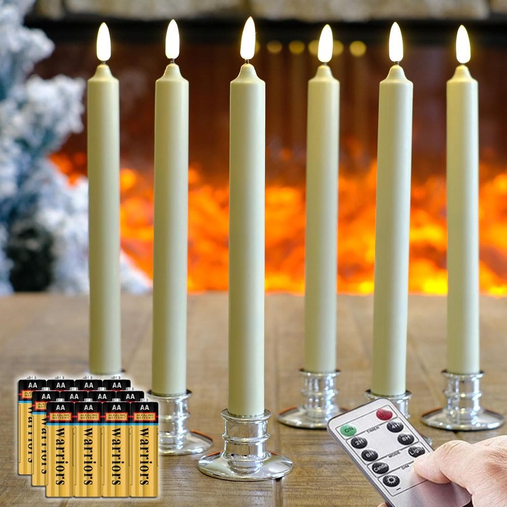 Conjunto de 6 velas de janela de cera de marfim sem chama com baterias e bastões