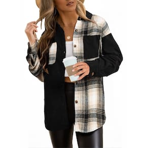 Shacket Astylish Color Block de veludo cotelê para mulheres preta XXL
