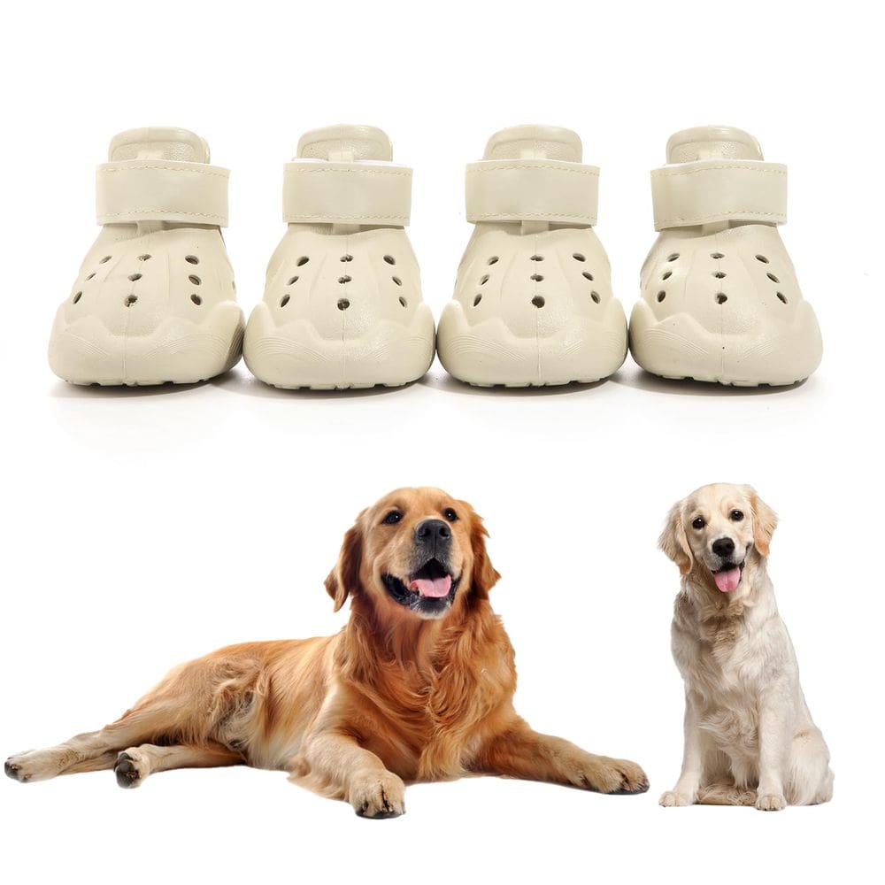 Sapatos para cães, sandálias para cães DOGOYS, antiderrapantes, impermeáveis, 4 peças, bege