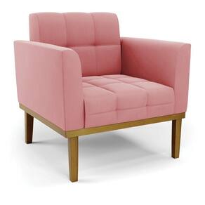 Poltrona Decorativa Pés Fixo Em Madeira Castanho Suede Rose