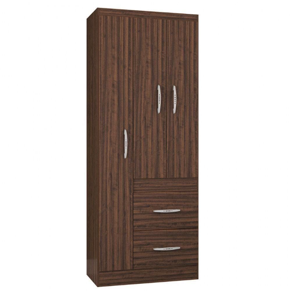 Guarda Roupa Solteiro Milão 3 Portas 2 Gavetas Poquema Chocolate
