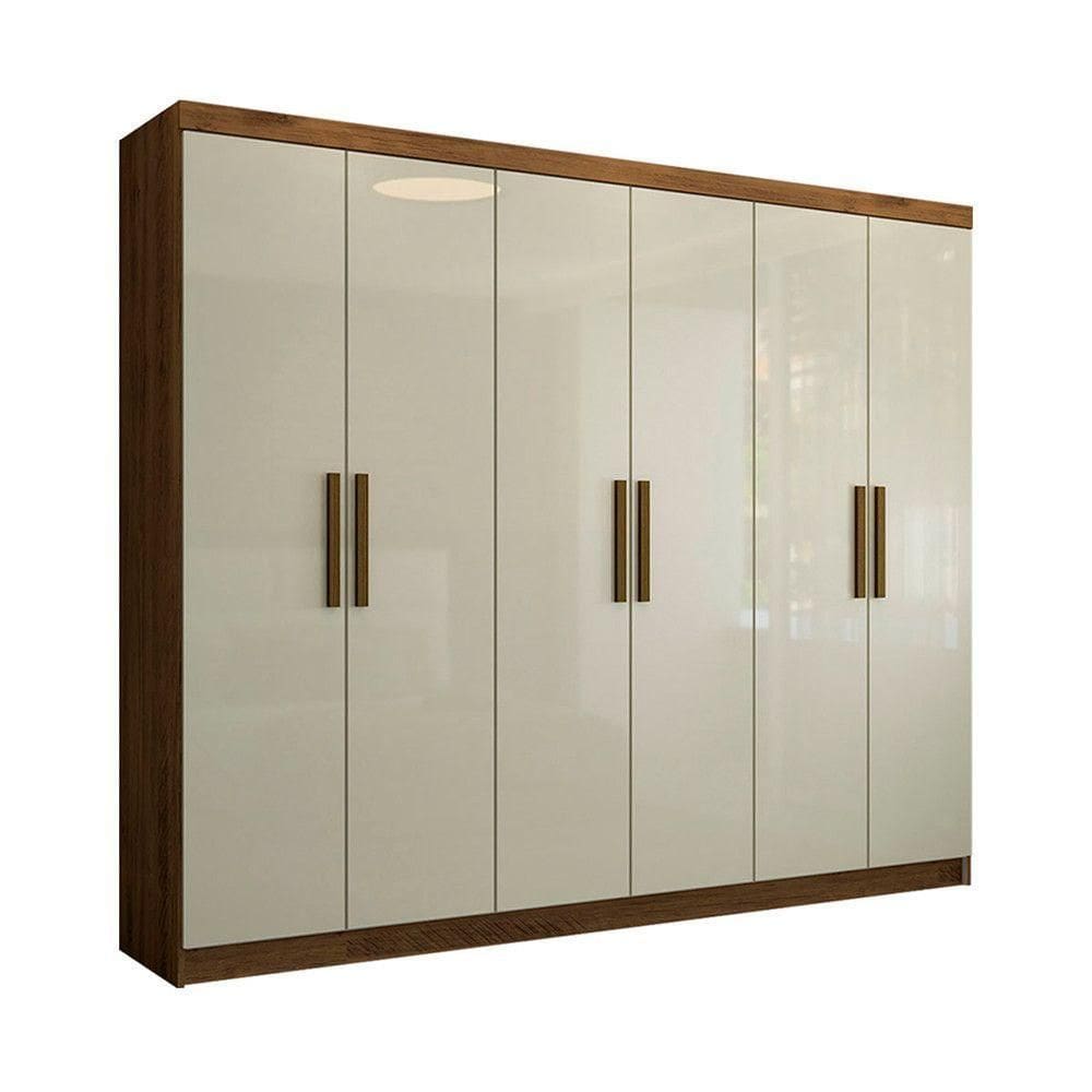 Guarda Roupa Casal Em MDP 6 Portas E 2 Gavetas Maxel Móveis Ipê Tex Off White