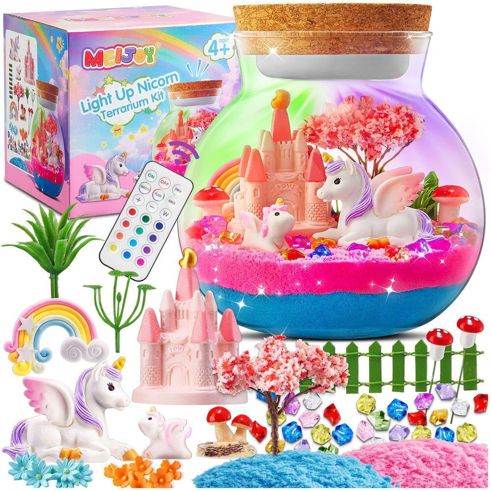 Kit de terrário Meijoy Light-Up Unicorn para crianças com luz noturna LED