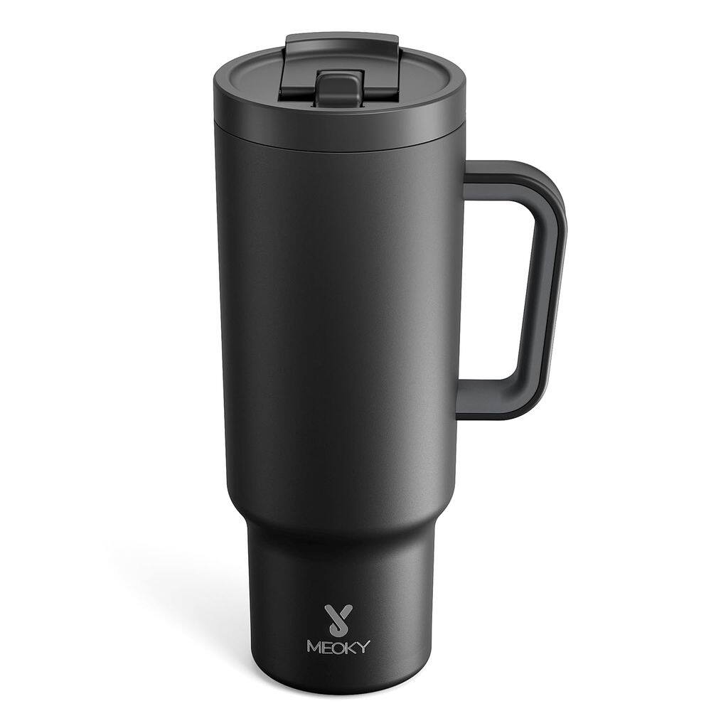 Copo Meoky 1183 ml com alça e canudo giratório 34h de aço inoxidável frio
