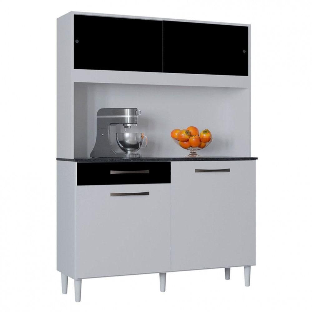 Cozinha Compacta Grazi 120 Cm 4 Portas 1 Gaveta Poquema Branco Preto