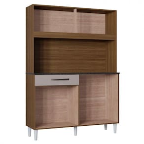 Cozinha Compacta Grazi 120 Cm 4 Portas 1 Gaveta Poquema Castanho Off White