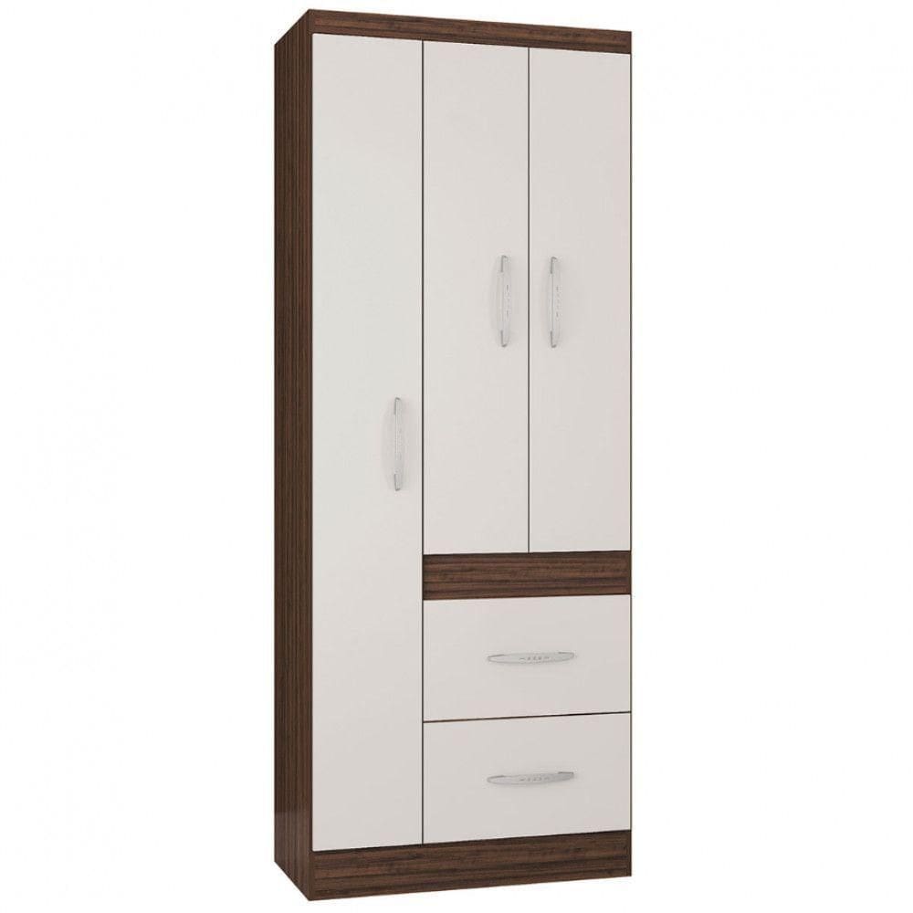 Guarda Roupa Solteiro Milão 3 Portas 2 Gavetas Poquema Chocolate Off White
