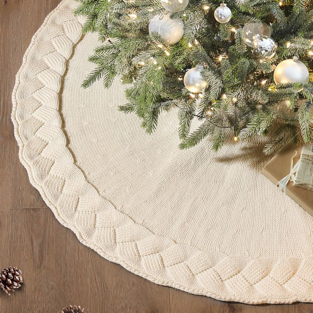 Saia de árvore de Natal NIBESSER Knit White 122 cm de diâmetro