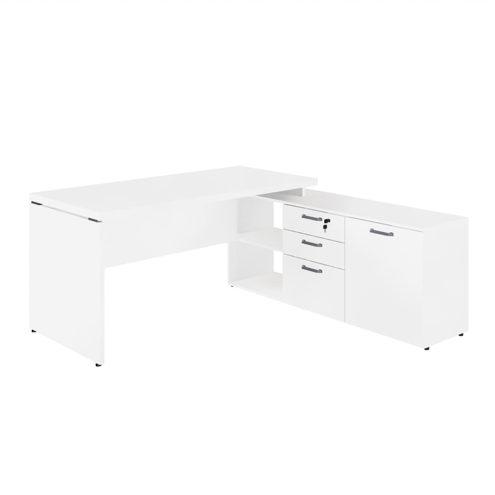 Mesa p/ Escritório em L 1,90m Web40 c/ Armário Branco/Branco