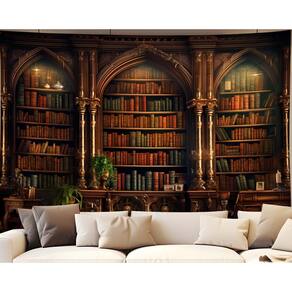 Tapeçaria QGHOT Estante de livros vintage medieval para pendurar na parede 230x180cm
