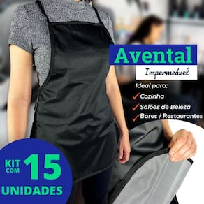 Kit 15 Unidades Avental de Cozinha e Lavanderia Impermeável Preto Liso Uniforme