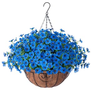 Plantas artificiais suspensas HyeFlora Daisy com cesta azul