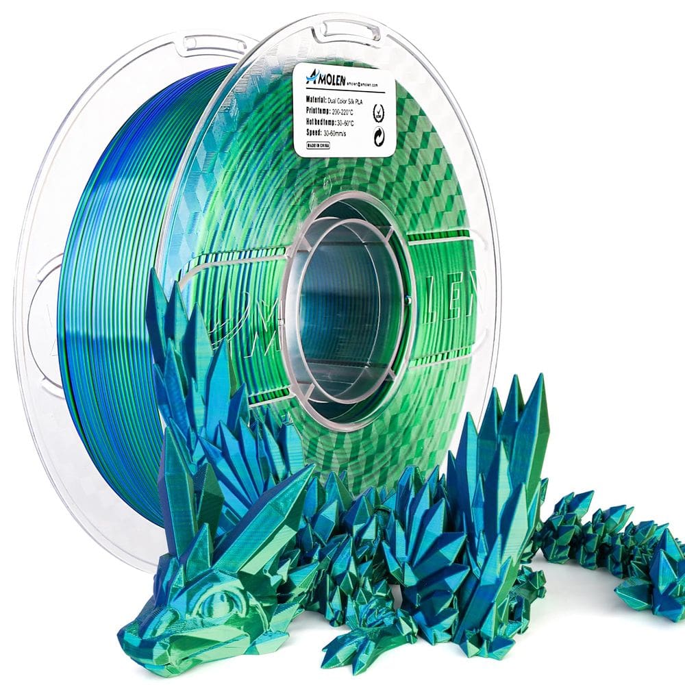 Filamento de impressora 3D AMOLEN Silk PLA 1,75 mm azul verde 1 kg