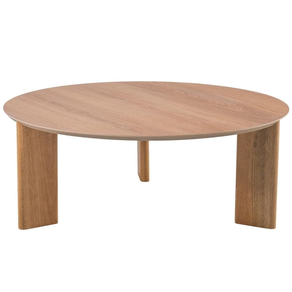 Mesa de Centro Redonda Orgânica Chanfrada Artesano 80 cm (Larg) MDP Hanover e Pés em Madeira Maciça