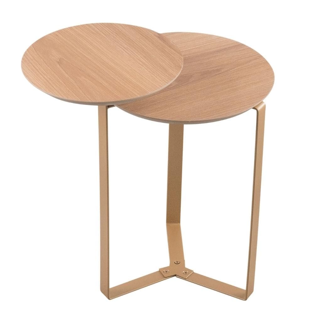 Mesa Lateral Industrial Chanfrada Artesano 44 cm (Largura) 2 Tampos MDP Hanover e Pé em Aço Dourado