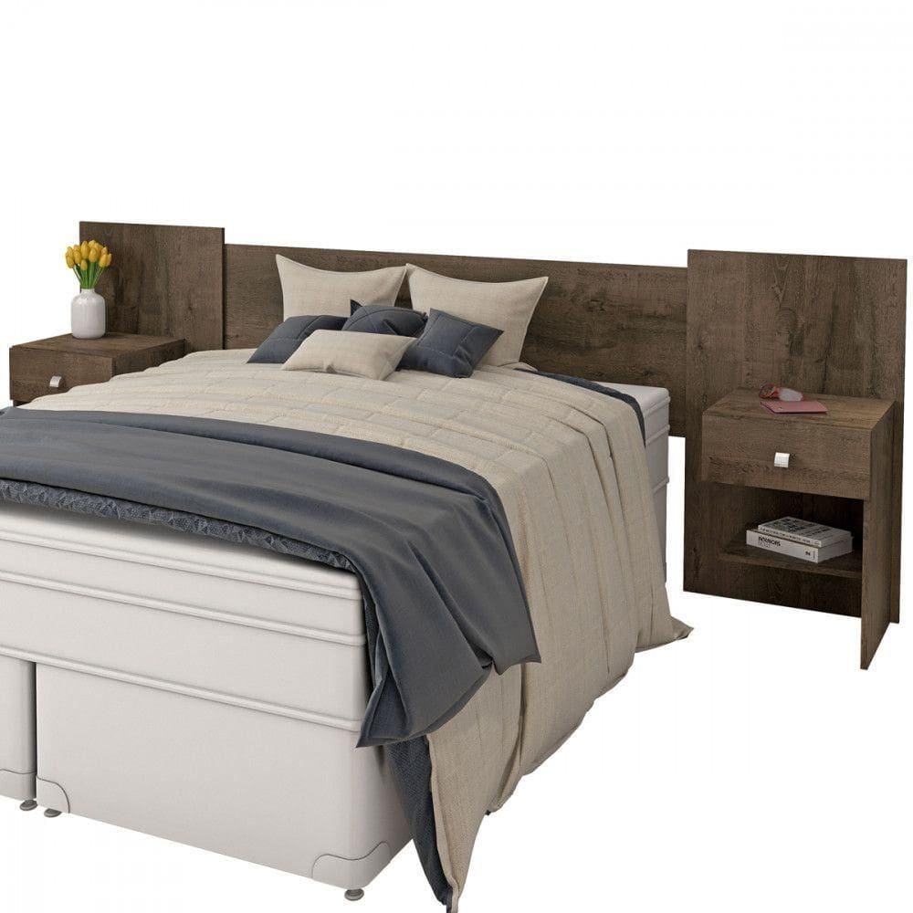 Cabeceira Casal Belgic Com Mesa 2 Gavetas Atualle Móveis Mocaccino Rústico