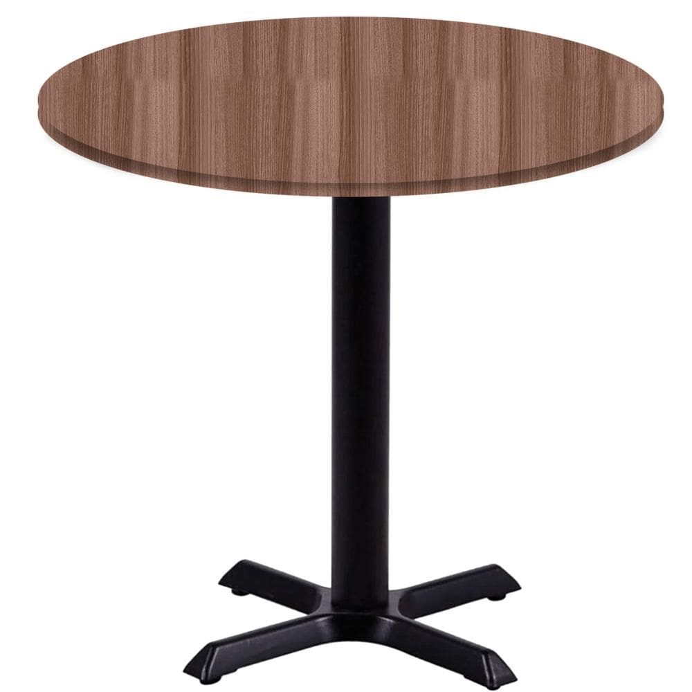 Mesa Ômega Ferro Preto 74 cm (Alt) Base em X Tampo MDP Redondo 60 cm (Larg) x 2,50 cm (Alt) Walnut
