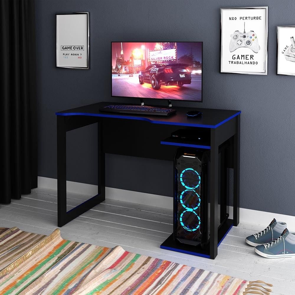 Mesa para Computador Gamer ME4161 Preto Azul Tecnomobili
