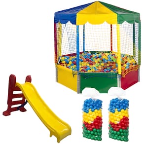 Kit Piscina de Bolinhas 2,00m Oitavada c/ 1000 Bolinhas Escorregador Médio