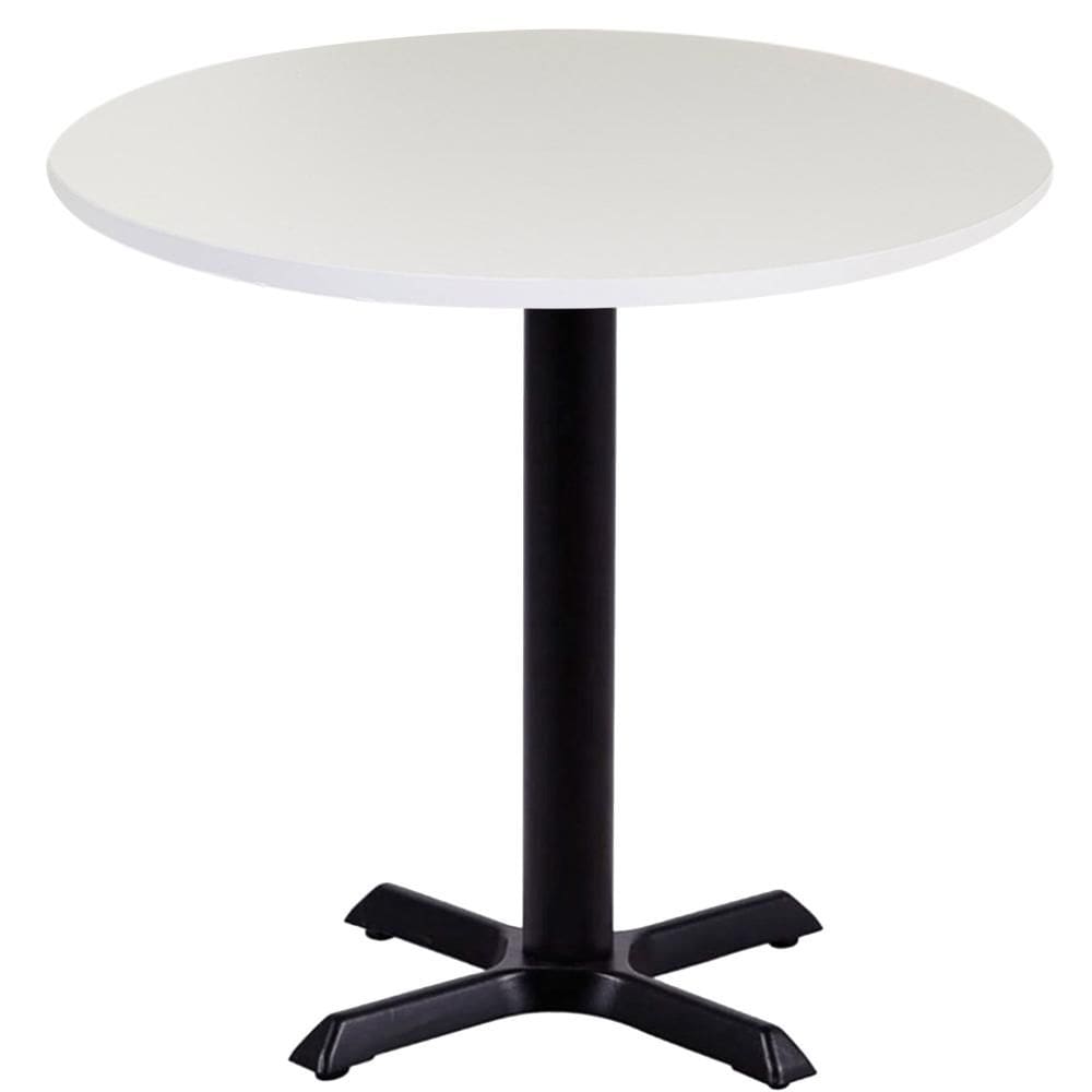 Mesa Ômega Ferro Preto 74 cm (Alt) Base em X Tampo MDP Redondo 80 cm (Larg) x 2,50 cm (Alt) Branco