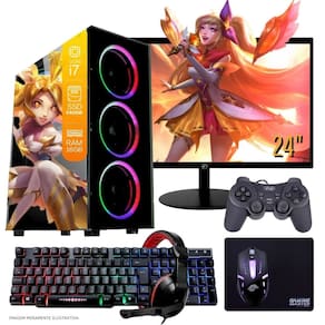 Computador PC Gamer Completo TOB Intel Core i7 SSD 240GB 16GB Teclado Mouse Mouse Pad e Headset Gamer Joystick Monitor 23" Windows 10 Pro Trial
