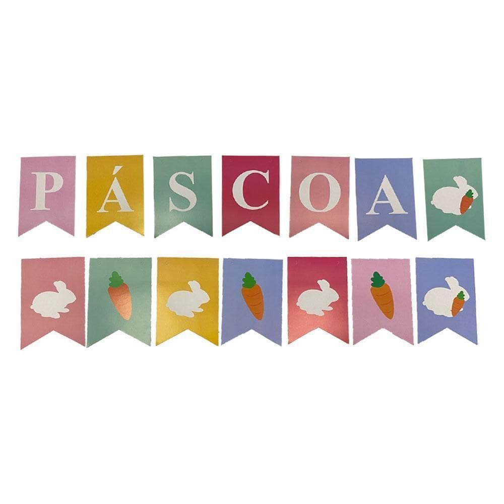 Varal Bandeirinhas Decorativo De Papel Páscoa Coelho 14Pçs