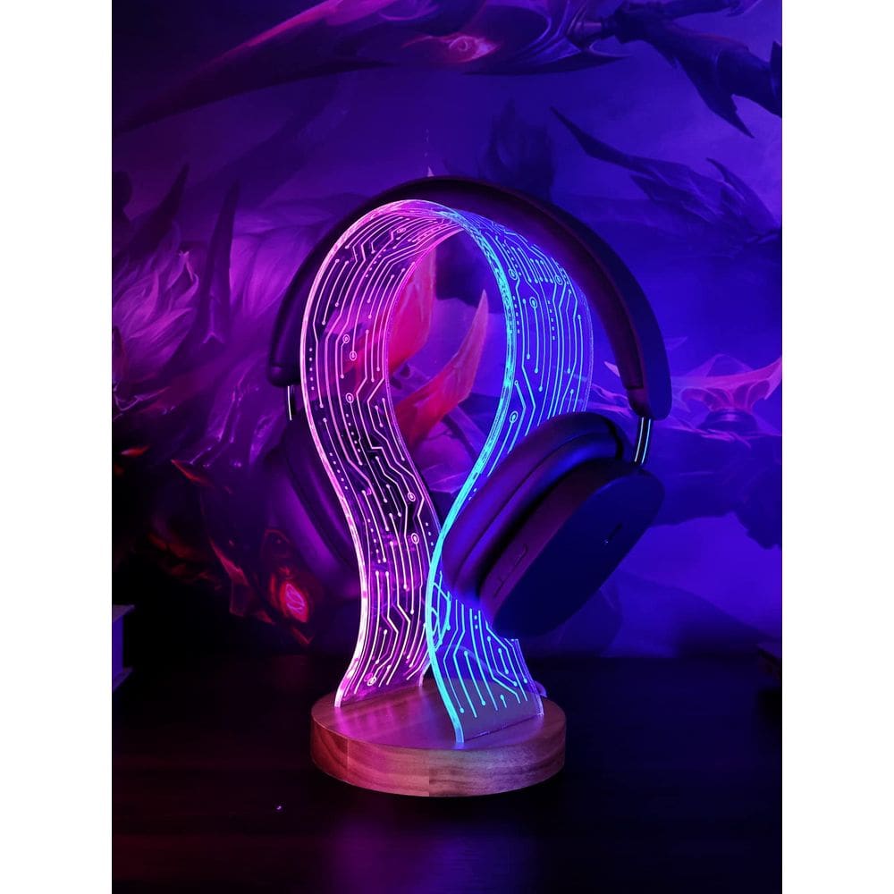 Suporte para fone de ouvido YuanDian Walnut Wood com luz noturna LED