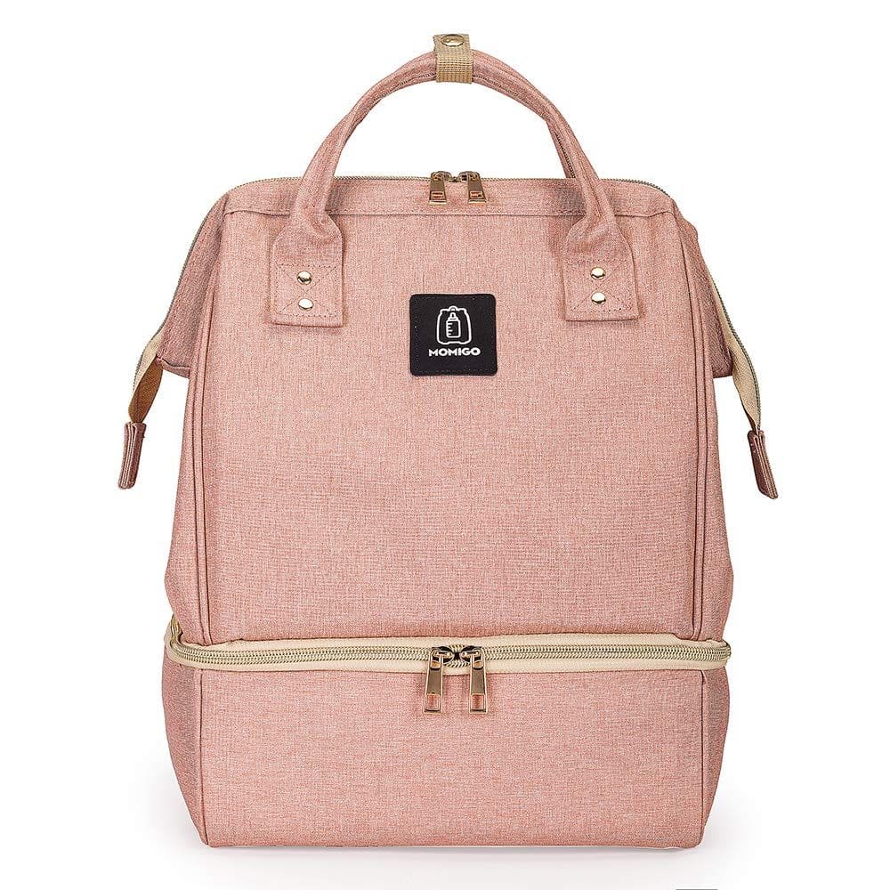 Mochila de bomba de mama MOMIGO Fralda com bolsa térmica rosa