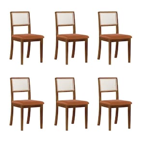 Kit 6 Cadeiras De Jantar Luxo Palha Estofadas Couro Pu Caramelo Tela Sextavada Rubi Madeira Maciça