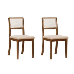Kit 2 Cadeiras De Jantar Luxo Madeira Maciça Imbuia Encosto Telinha Palha Estofada Veludo Bege Rubi