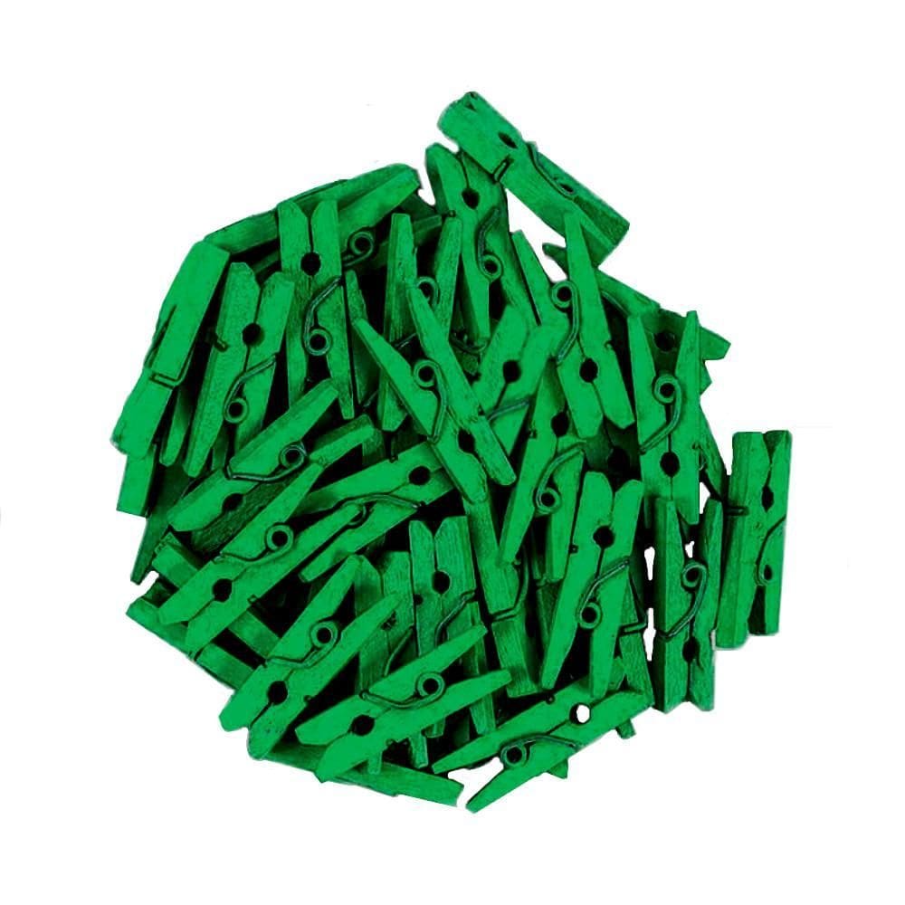 Mini Prendedor Madeira 2,5Cm Com 100 Unidades Verde Bandeira