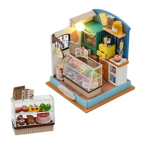 Kit de casa de bonecas em miniatura Casa de bonecas de madeira DIY com luzes LED