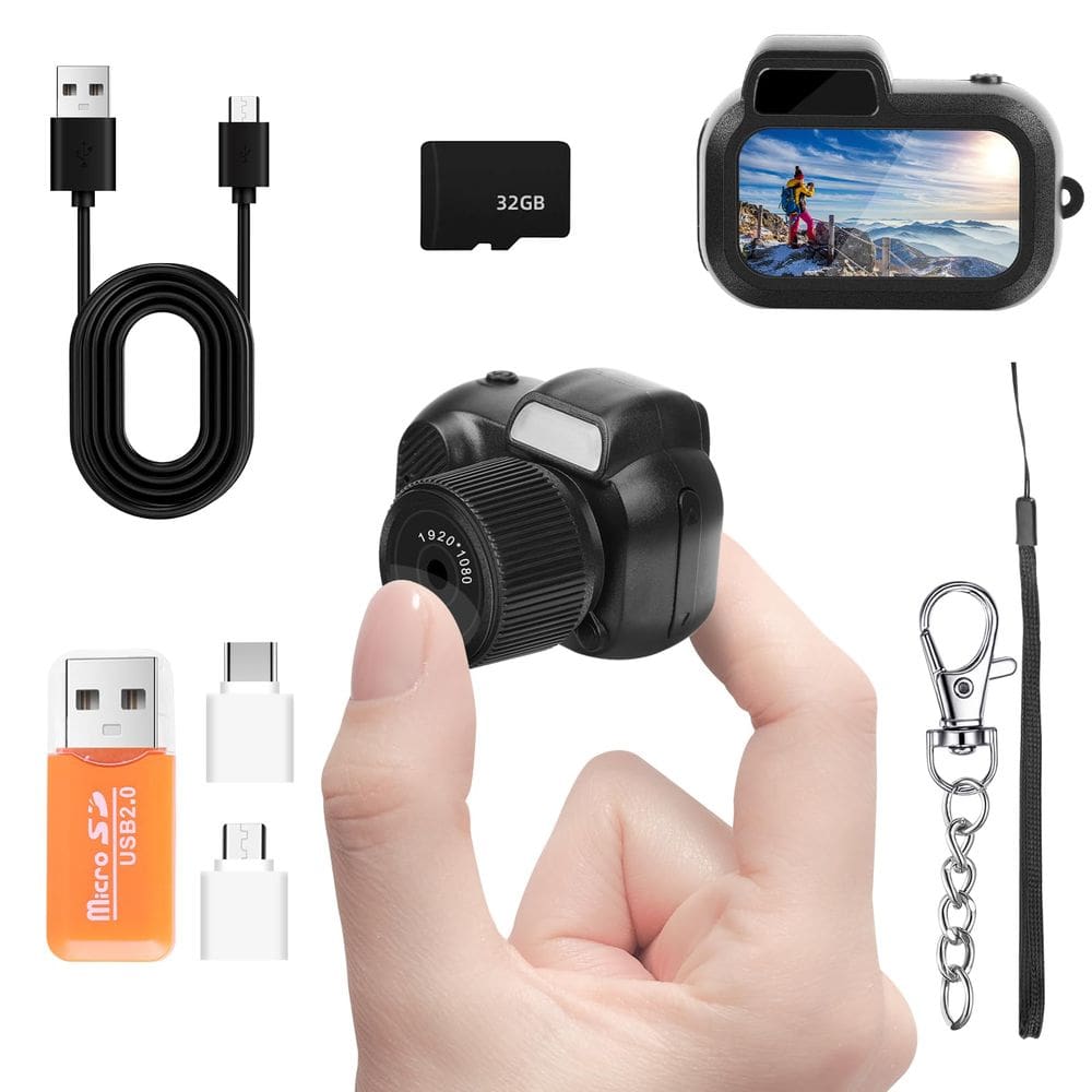 Câmera de chaveiro Mini FHD 1080p 8MP com cartão SD de 32GB 100min