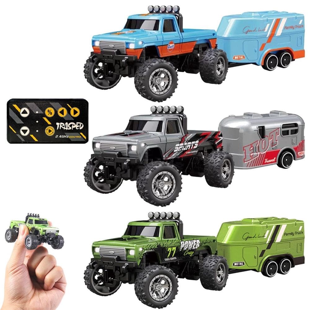 RC Monster Truck Mini escala 1:64 com controle remoto de reboque