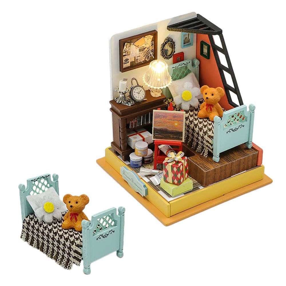 Kit de casa de bonecas em miniatura DIY Casa de bonecas de madeira com luzes LED
