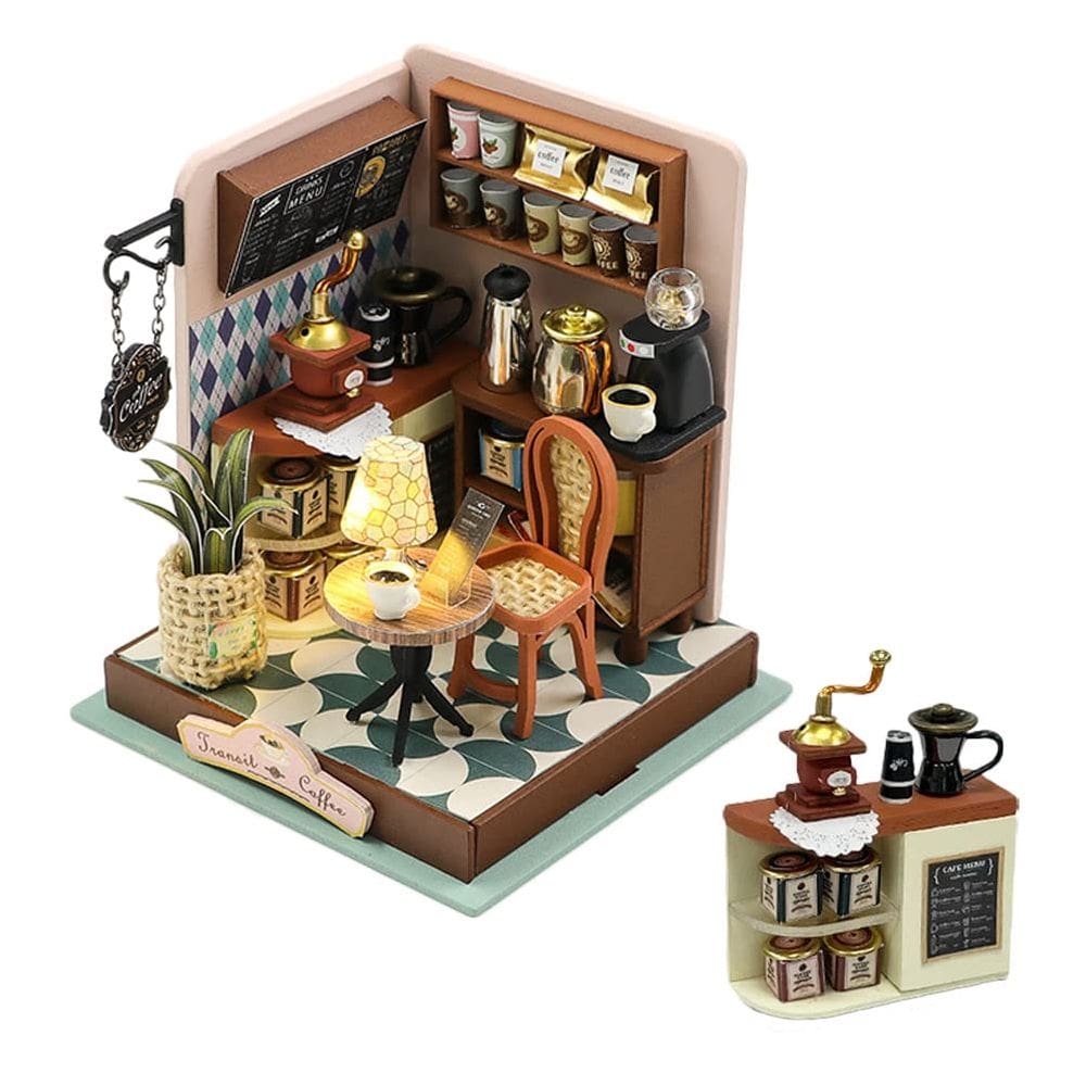 Kit de casa de bonecas em miniatura DIY Tsumi Coffee com LED para aniversário