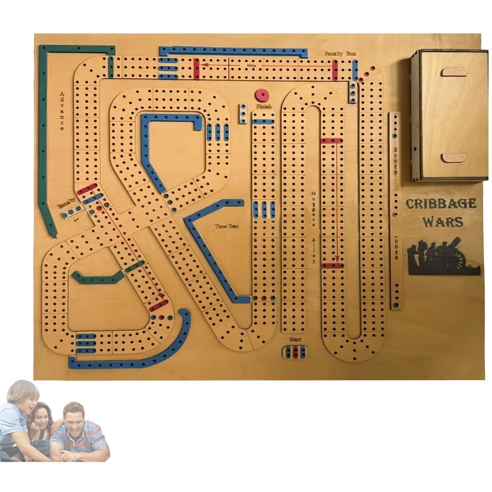 Jogo de tabuleiro Cribbage Wars Large Wooden w/ Storage Family Game