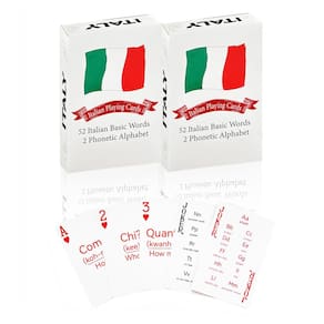 Pacote de 2 cartas de baralho em italiano com 52 vocabulário e 2 símbolos