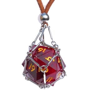 Colar DND D20 Dice removível com corrente de couro em aço inoxidável