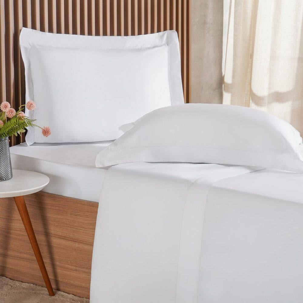 Jogo de Cama Casal 4 Pçs Ricamo 300 Fios 100% Algodão 140x190x30cm